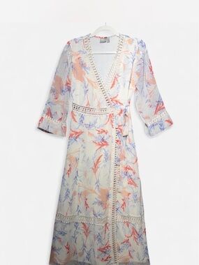 ASOS Cream Maxi Wrap Dress with Peach & Lavender Floral Print